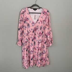 NEW Suzanne‎ Betro Pink Floral Surplice Empire Ruffle Trim Knee Length Dress